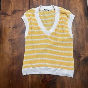 Zara Yellow and White Striped Sleeveless Sweater vest